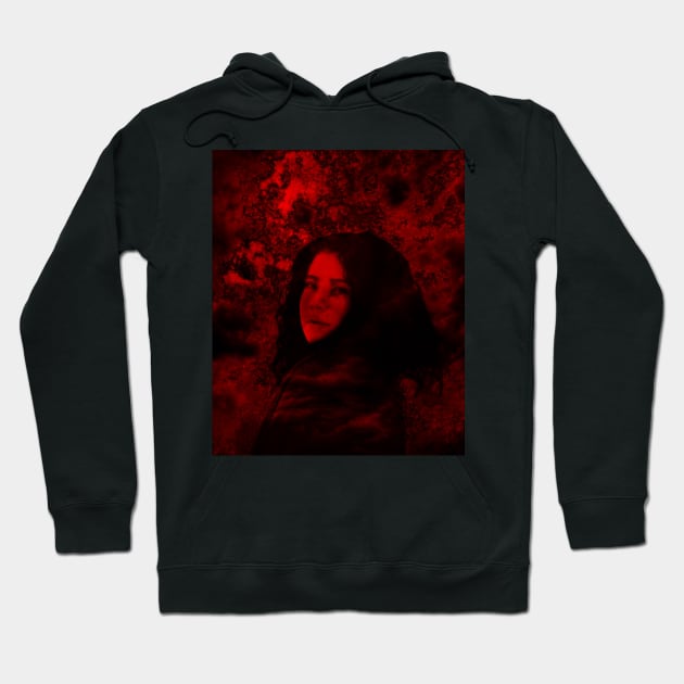 Beautiful girl with dark  hair. Red, rough texture on background. Hoodie by 234TeeUser234